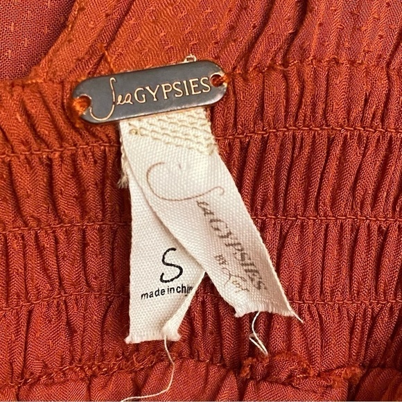 Sea Gypsies Rust Orange Boho Halter Ruffle Dress Size Small - Picture 5 of 7